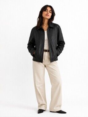 Vintage Wilsons Leather Bomber Jacket Coat Zipper Pockets Large‎ Moto Biker Edgy